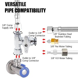 Tt Flex Tee Stop Valve 3/8 Inch X 3/8 Inch X 3/8 Inch 1/4 Turn Compression Service St