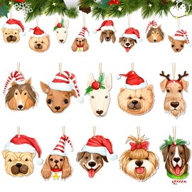 Thyle 24 Pcs Chow Chow Dog Christmas Tree Ornament Puppy Hanging Wood Xmas Ornament Rustic Wooden Cute Pet Dog Ornaments with Gold Rope Dog Lover Gifts for Christmas Holiday Party