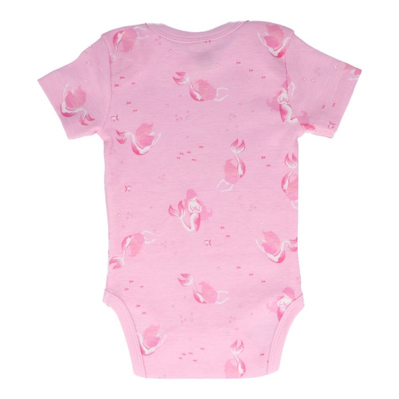 Organic Cotton Summer Baby Onesie - Mermaids Pink, 0-3 MTHS