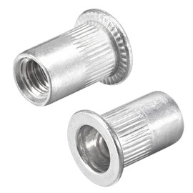 uxcell 1/4-20 Rivet Nuts Aluminium Alloy Knurled Flat Head Threaded Insert Nut Silver 50pcs