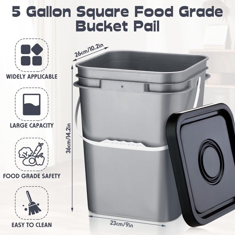 Vesici 6 Pcs 5 Gallon Food Grade Square Buckets with