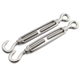 JCBIZ 2pcs M10 Turnbuckle Screw Hook to Eye Strainer Fence CO Open Body Draw-in Bolt 304 Stainless Steel Adjustable Wire Rope Tensioner