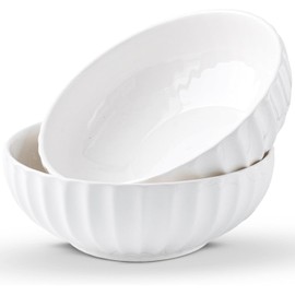 Porzelo White Serving Bowls For Entertaining - Large Salad Bowls, Ceramic Serving Dishes, Extra Large Bowl, Large Serving Bowl Set For Fruit Soup Pasta, Salad Serving Bowl, Big Salad Bowls For Eating