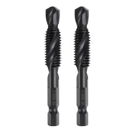 sourcing map 2pcs Combination Drill and Tap Bits Metric M10 x 1.5 Thread 1/4" Hex Shank Nitride Coated Threading Screw Taps 4341 High Speed Steel Machine Drilling Tapping Tool Kit