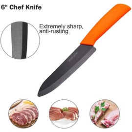Kitchen Ceramic Knife Set Professional With Sheaths - Super Sharp Rust Proof Stain Resistant (6" Chef, 5" Utility, 4" Fruit, 3" Paring, One Peeler)