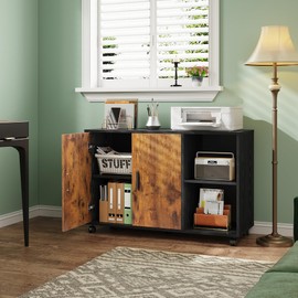 DEVAISE Office Storage Cabinet with Doors and Shelves, Lateral Printer Cabinet for Office Supplies and File Storage, Filing Cabinet for Home Office, Rustic Brown