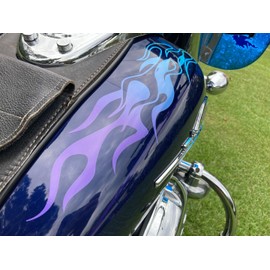 Motorcycle Flame Decals - 'Chaser' - 2pc Set - Glacier/Orchid (Blue/Purple) - Compatible with/Made for: Honda Shadow Harley Davidson and All Other Motorcycles