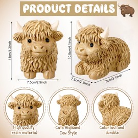 Wesiti 2 Pack Highland Cow Statue Decor, Highland Cow Gifts, Resin Figurines for Shelf Table Tiered Tray Farmhouse Spring Calf Gnome Herd Decoration