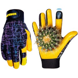 FEISHDEK Gardening Gloves for Women and Men, Touchscreen Sheepskin Leather Garden Work Glove for Flex Breathable Yard Working (Black, Small)