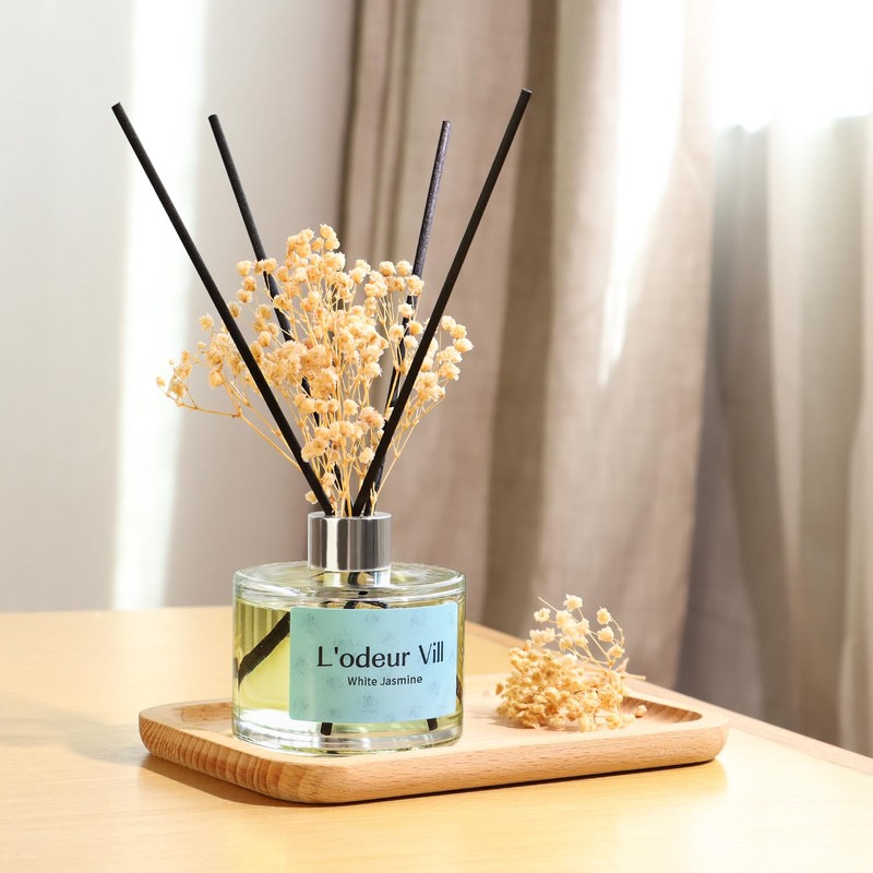 L'odeur Vill Reed Diffuser Set, 6.7 oz(200ml) White Jasmine Scented