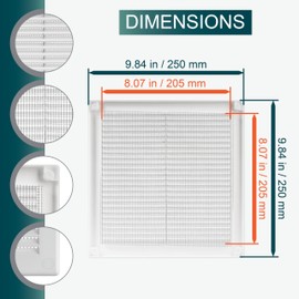 Ecopro Vent / 8'' x 8'' Inch Opening Measurement / White Square Vent External Grille with Protective Mesh - Lightweight Plastic Register / Cover Indoor Outdoor Soffit Vent - 10x10 Outer Measurement