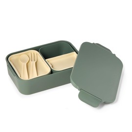 Biddoo Children's Lunch Box with Cutlery & Removable Compartments - Leak-proof Bento Lunch Box BPA-Free - Snack Box for School, Nursery, Picnic, Camping, Office - Lunch Box Sage Leaf