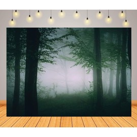 Loccor 9x6ft Fabric Dark Misty Forest Backdrop Night Foggy Woods Gloomy Scene Background Mystical Forest Backdrop Party Decorations Photo Studio Props