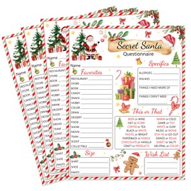 25pcs Secret Santa Questionnaire Forms Christmas List Ideas Fill In The Blank Cards for Xmas Family Friends Gift Exchange Game Party Activities (Watercolor)