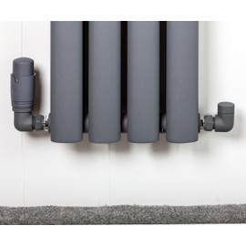 Team Controls Anthracite Grey Corner TRV Thermostatic Radiator Valve & Lockshield 15mm Pack Set Pair