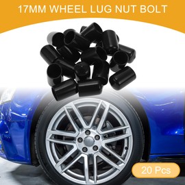 Partuto 20pcs Cylindrical Shape Wheel Lug Nut Bolt Rims Tire Nut Screws Dust Cap Cover Nut Protection PVC Black 17mm