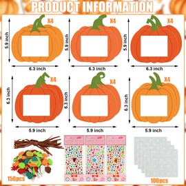 24 juegos de marcos de fotos para otoño, kit de manualidades de calabaza, kit de manualidades para fotos de otoño, con hojas de arce de espuma, calcomanías de diamantes de imitación para decoración de