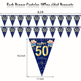 40Pcs Navy Blue Happy 50th Birthday Banner Bunting Flags - Navy Blue and Gold Glitter 50th Birthday Anniversary Party Decoration Supplies,50th Birthday Triangle Flag Banners for Men Women