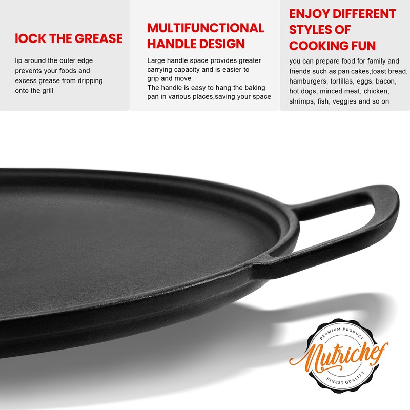 GGC Cast Iron Pizza Pan for Baking, 14" Round Griddle