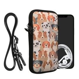 kwmobile Neoprene Phone Bag with Design XXL - 7" - 17.7 x 8.5 cm Strap Holder - Dogs White/Light Brown/Grey
