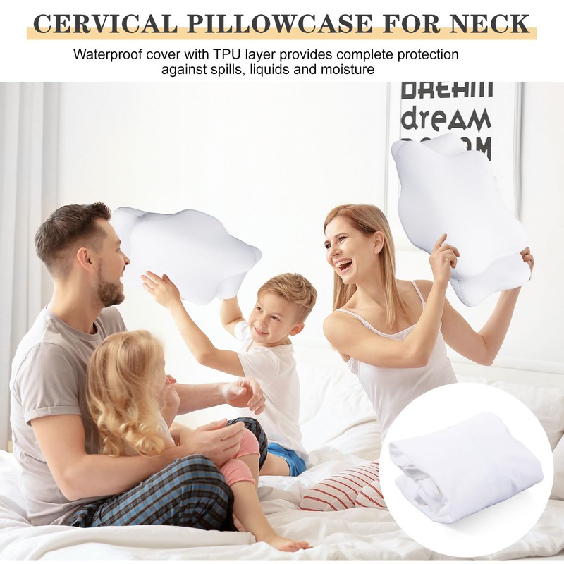 Hahafelt Waterproof Pillow Protector with Zipper Cervical Neck Pillowcase (Only