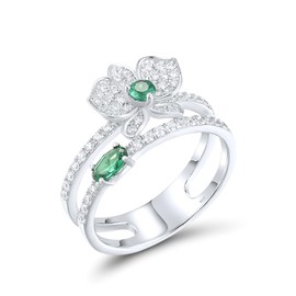 Santuzza 925 Sterling Silver White Lily Ring Green Spinel Cubic Zirconia Flower Enhancer Guard Double Ring for Women (8)