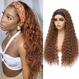 Alicoco Headband Wig Curly Headband Wigs for Women 180% Density Water Wave Glueless Synthetic half Wig with Headbands Attached (26 Inch, 30#)
