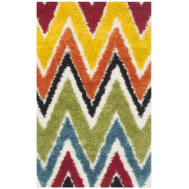 SAFAVIEH Kids Shag Collection SGK567A Rainbow Chevron Non-Shedding Living Room Bedroom Dining Room Entryway Plush 2-inch Thick Area Rug, 3' x 5', Ivory / Multi