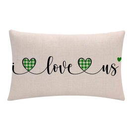 Happy Valentine's Day Lumbar Pillow Cover I Love Us Green Buffalo Check Love Heart Decorations Rectangular/Waist Cushion Covers Romantic Gift Anniversary Wedding Holiday Pillowcases 12”x20”