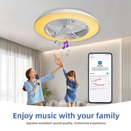BAYSQUIRREL Low Profile Ceiling Fan with Light and Remote/APP Control,Bluetooth Bladeless Ceiling Fan With Speaker,6 Speeds Reversible 3 Color LED Dimmable Flush Mount Ceiling Fans for Bedroom