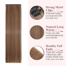 TESS Clip-In Extensions, Straight, 12 Pieces, Synthetic Hairpiece, 55 cm, Light Brown with Ash Blonde, Hair Extensions with Clips, Synthetic 180 g, Hair Extensions, Clip-In Hairpiece