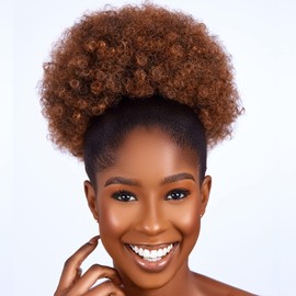 CECINILL Afro Puff Drawstring Ponytail with Bangs ponytail extension for black women Short Curly Clip in Wrap Updo Hairpiece(T30) (No bangs, T30#)
