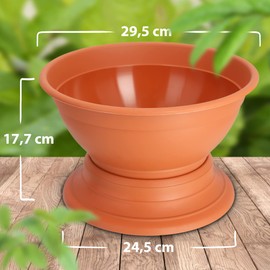 KADAX Flower Bowl with Base, Weatherproof Plastic Plant Bowl, Ball Bowl for Chrysanthemums, Pansies, Flower Vase (Diameter 29.5 cm, Terra)