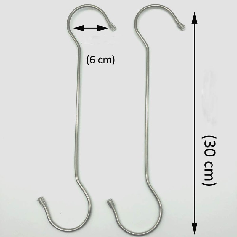 Maydahui S-shaped Hooks (Set of 6, Silver, Large, 11.8 inches