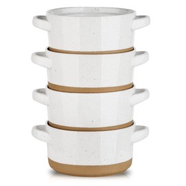 HVH Soup Bowls With Handles Microwave Safe, Ceramic Soup Bowl Set of 4, 24 Oz Big Soup Bowl for Soup, Cereal, Chill, Beef Stew, French Onion Soup Bowls Farmhouse Style (White)