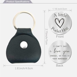 HHXFLY Pocket Hug,Inspiring Coin and Leather Keychain with Engraved Motivational Message,Long Distance Relationship Keepsake Stainless Steel Double Sided Miss You Gift