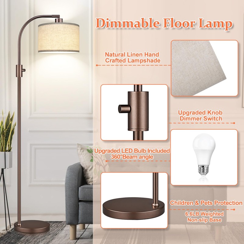 Nintiue Upgraded Modern Arc Dimmable Tall Standing Floor Lamp with