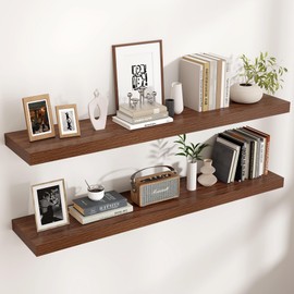 Venusmiles Floating Shelves for Wall, 2 Large Wall Mounted Shelves with Invisible Brackets, Long Wood Floating Wall Shelf Shelves for Living Room, Bedroom, Kitchen, (Walnut, 48" W x 9" D x 1.5" H)