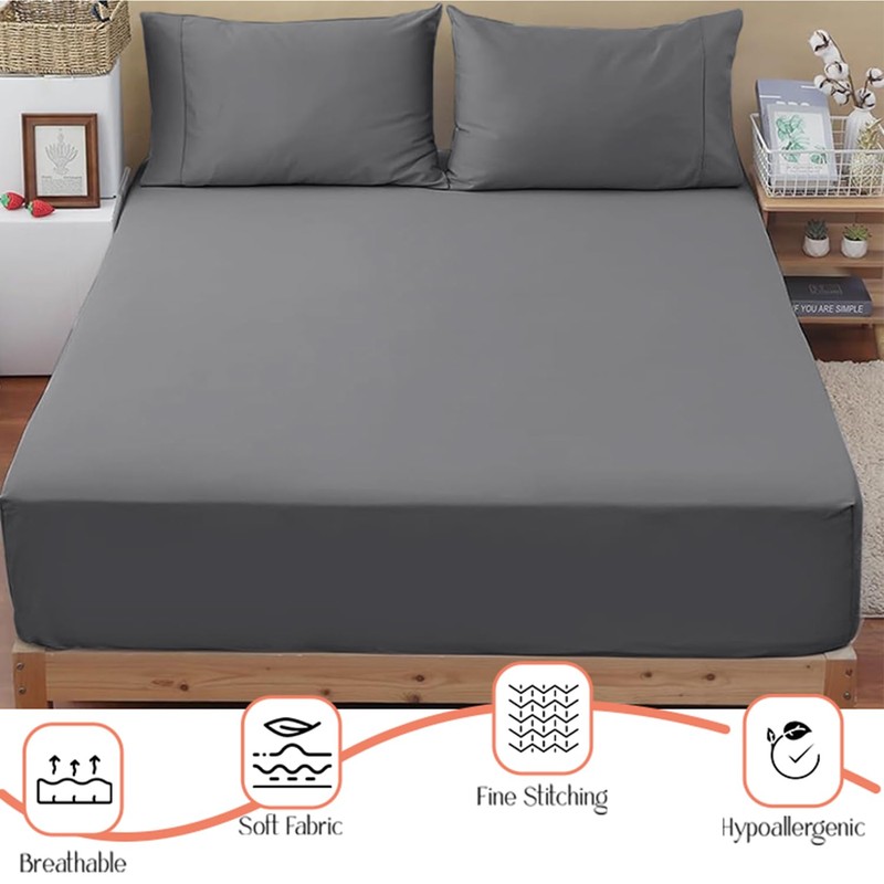 SSW HOMES Fitted Sheet Extra Deep 40cm, Brushed Microfiber Breathable