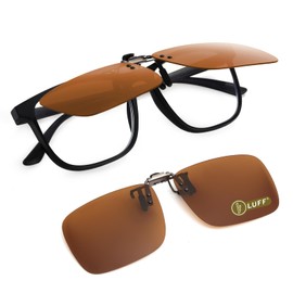 LUFF Polarized Clip on Sunglasses for Prescription/Myopia Eyeglasses Outdoor/Driving (Brown-upgrade flip)