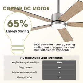 Vaczon Ceiling Fans with Lights and Remote 52 Inch Modern Ceiling Fan with Quiet Reversible DC Motor Timer Black Ceiling Fan for Bedroom Living Room Dining room Easy Installation