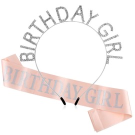 AOPRIE Birthday Crown for Women with Sash Silver Birthday Tiara for Women Birthday Girl Headband Princess Crown Rhinestone Happy Birthday Accessories