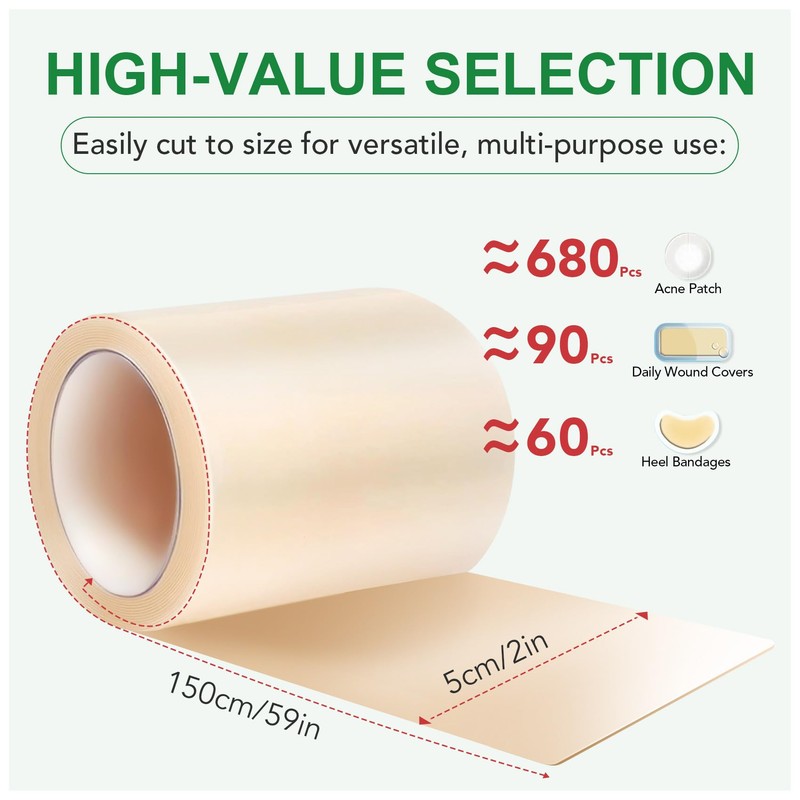 Hydrocolloid Roll, Hydrocolloid Bandages for Wounds Care, 2in x 4.9ft