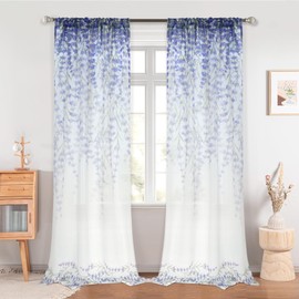DriftAway Floral Sheer Curtains for Living Room Purple Flower Printed Light Filtering Curtain Drapes for Bedroom 84 Inches Long 2 Panels Set Rod Pocket Window Treatments Modern Elegant Curtain Purple