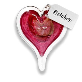 Luke Adams Glass | 3" Glass Birthstone Heart | Handmade Suncatcher | Hanging Home Décor | Outdoor Garden Accent (October - Pink Tourmaline)