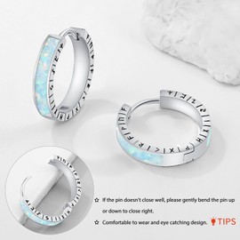 Opal Creolen Silber 925, Wikinger Ohrringe Herren Schwarz Huggie Ohrringe Viking Schmuck Geschenk für Männer Frauen