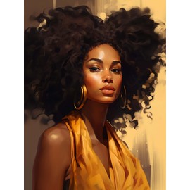 SKRYUIE 5D African Woman Diamond Painting Kits - DIY Diamond Art Kits for Adults African American, Full Round Drill - Crystal Cross Stitch - Adults Craft for Wall & Office Decor - 12x16 inch