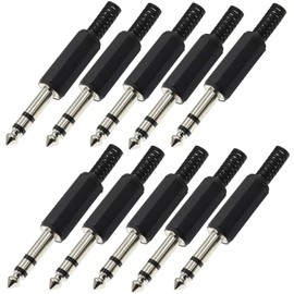 VISSQH 10 pieces 6.35 mm TRS stereo jack plug, 6.35 mm male welding jack connector, 6.35 mm plug adapter, for microphone cable, speaker guitar cable