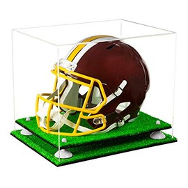 Better Display Cases Clear Acrylic Football Helmet Display Case with White Risers and Turf Base (A002-WR)