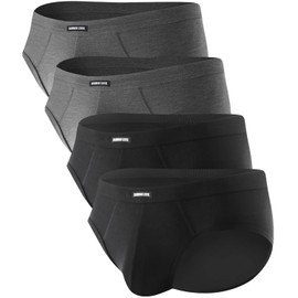 BAMBOO COOL Men's Tagless Briefs Coverd Waistband Comfort Soft Underwear with Contour Pouch Breathable Underpants, Multipacks Black,grey